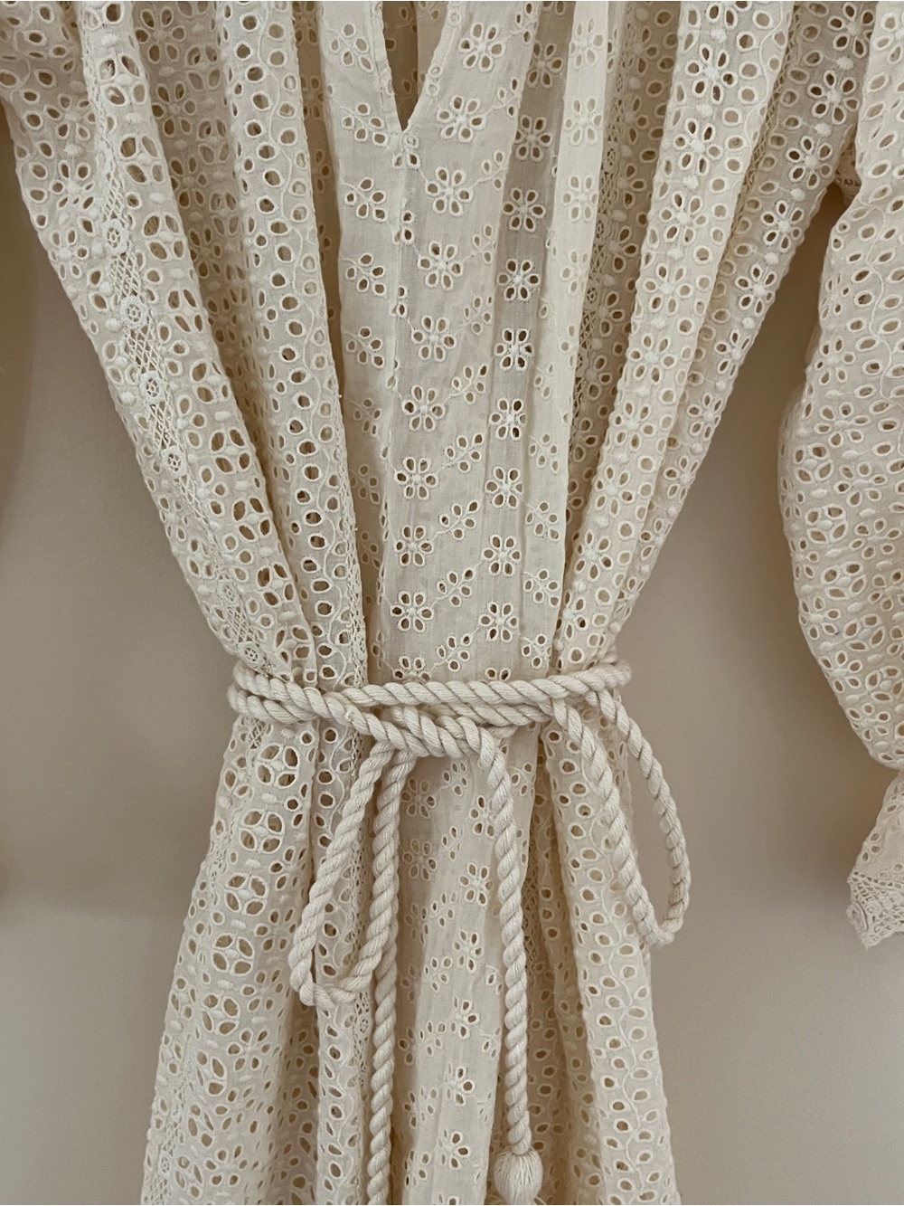 Doen Persephone Cream Eyelet Midi Dress with Tassel Belt in Magnolia NWT sz XXS - Picture 6 of 11